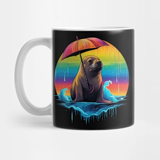 Sea Lion Rainy Day With Umbrella Mug